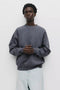 PULL&BEAR BASIC OVERSIZE ROUND NECK SWEATSHIRT - GREY BLUE