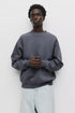 PULL&BEAR BASIC OVERSIZE ROUND NECK SWEATSHIRT - GREY BLUE