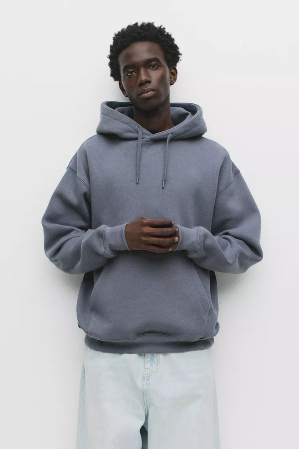 PULL&BEAR BASIC HOODIE - GREY BLUE
