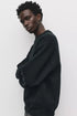 PULL&BEAR BASIC OVERSIZE ROUND NECK SWEATSHIRT - BLACK