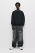 PULL&BEAR BASIC OVERSIZE ROUND NECK SWEATSHIRT - BLACK