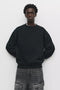 PULL&BEAR BASIC OVERSIZE ROUND NECK SWEATSHIRT - BLACK