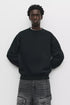 PULL&BEAR BASIC OVERSIZE ROUND NECK SWEATSHIRT - BLACK