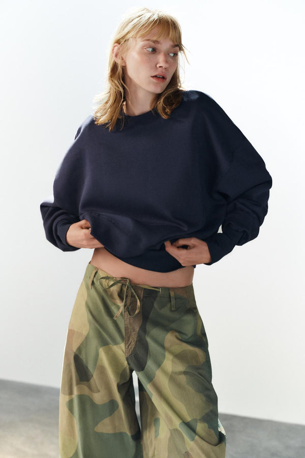 ZARA BASIC PLUSH SWEATSHIRT - NAVY