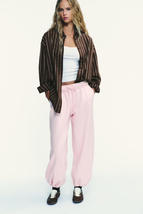 ZARA BASIC STRAIGHT FLEECE TROUSERS WITH ADJUSTABLE HEM