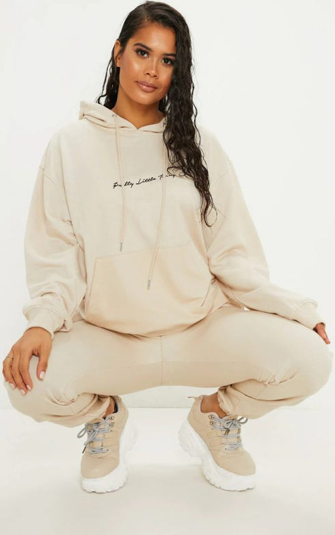 PRETTY LITTLE THING SAND EMBROIDERED OVERSIZED HOODIE