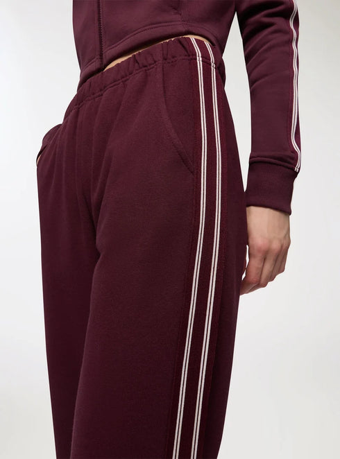 TERRANOVA STRIPE WIDE LEG FLEECE TROUSERS - PLUM