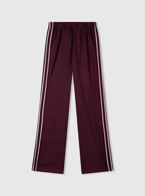 TERRANOVA STRIPE WIDE LEG FLEECE TROUSERS - PLUM