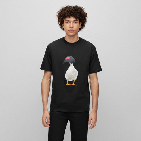 HUGO DUCK PRINTED T-SHIRT - BLACK