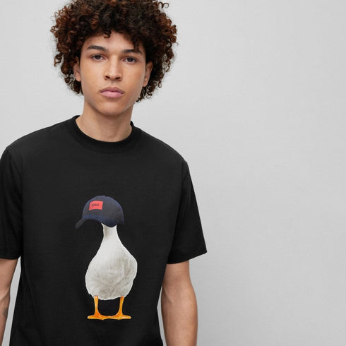 HUGO DUCK PRINTED T-SHIRT - BLACK