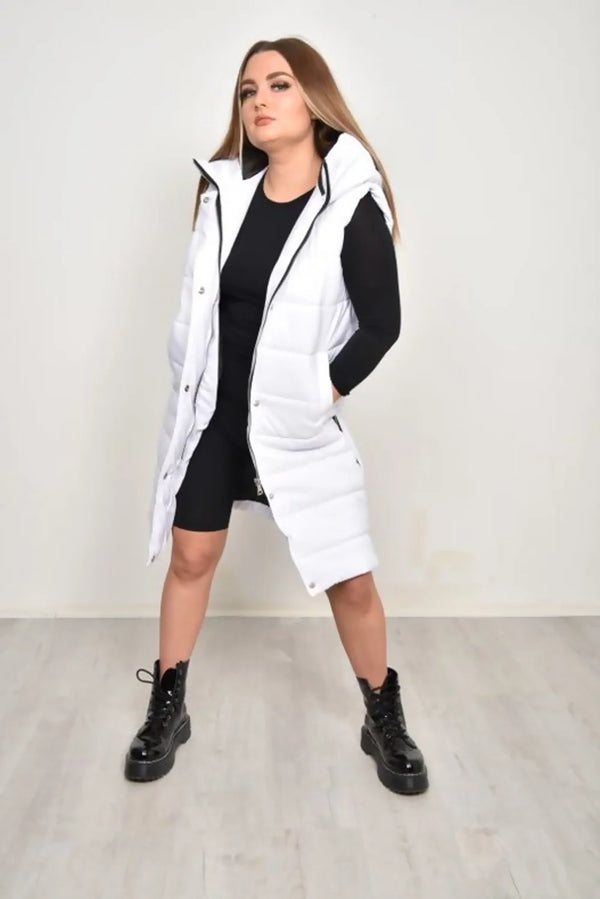 RISING WOMEN’S QUILT HOODED LONG JACKET - WHITE