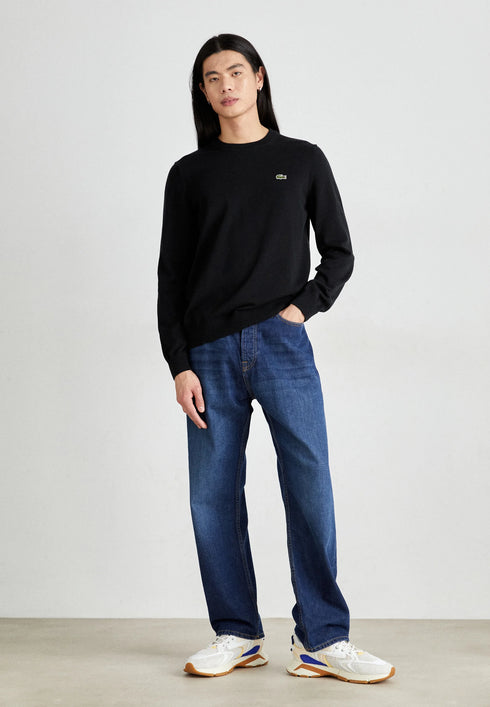 LACOSTE EMBROIDERED CREW NECK WOOL JUMPER - BLACK