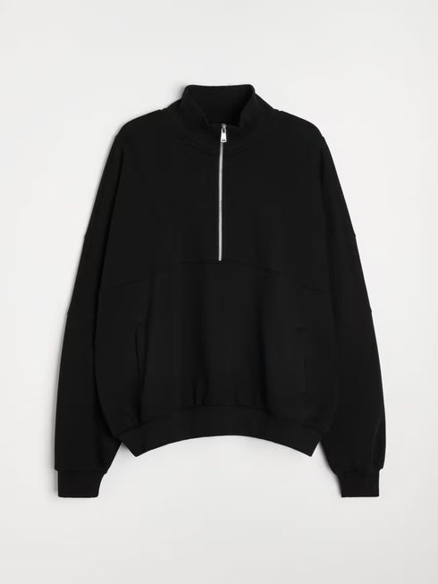 SINSAY OVERSIZED HALF ZIP MOCK NECK SWEATSHIRT - BLACK