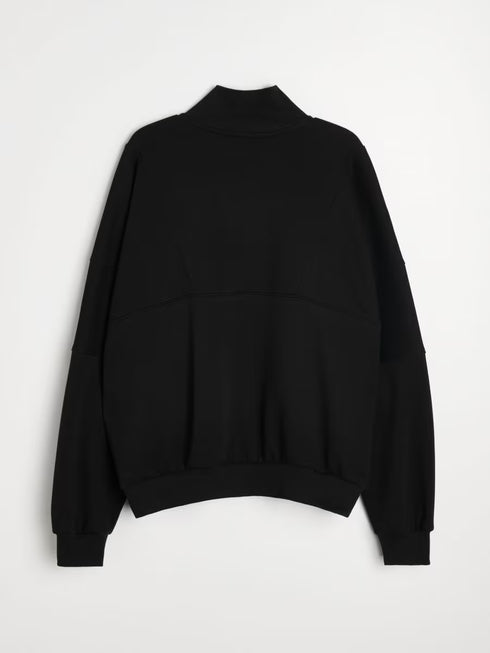 SINSAY OVERSIZED HALF ZIP MOCK NECK SWEATSHIRT - BLACK