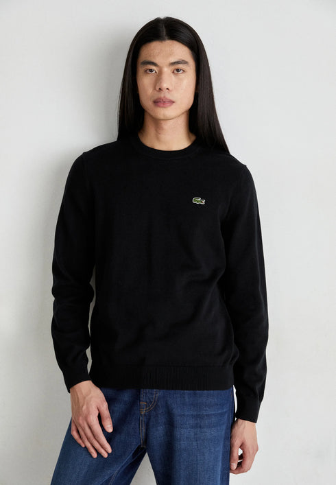 LACOSTE EMBROIDERED CREW NECK WOOL JUMPER - BLACK