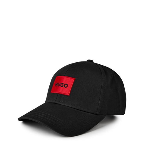 HUGO COTTON TWILL CAP WITH RED LOGO LABEL - BLACK