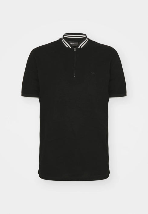 EMPORIO ARMANI COLLAR STRIPE POLO SHIRT - BLACK