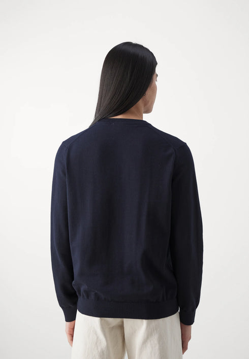 LACOSTE EMBROIDERED CREW NECK WOOL JUMPER - NAVY BLUE