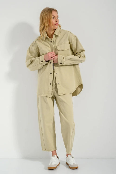 PINK WOMEN DENIM OVERSIZED SHIRT - SAND