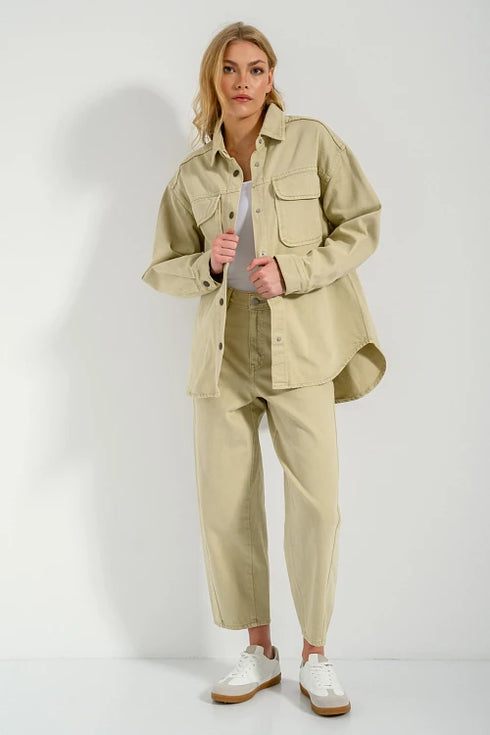 PINK WOMEN DENIM OVERSIZED SHIRT - SAND