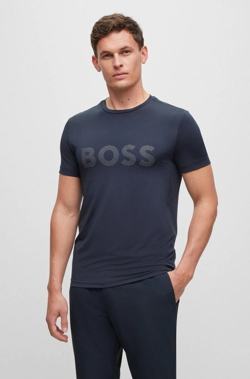 BOSS PERFORMANCE-STRETCH T-SHIRT WITH DECORATIVE REFLECTIVE LOGO