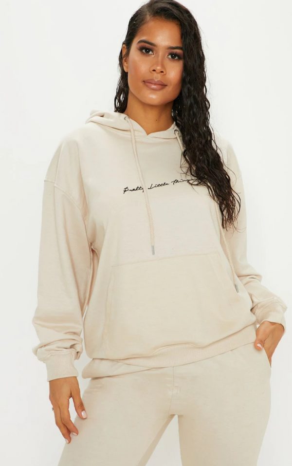 PRETTY LITTLE THING SAND EMBROIDERED OVERSIZED HOODIE