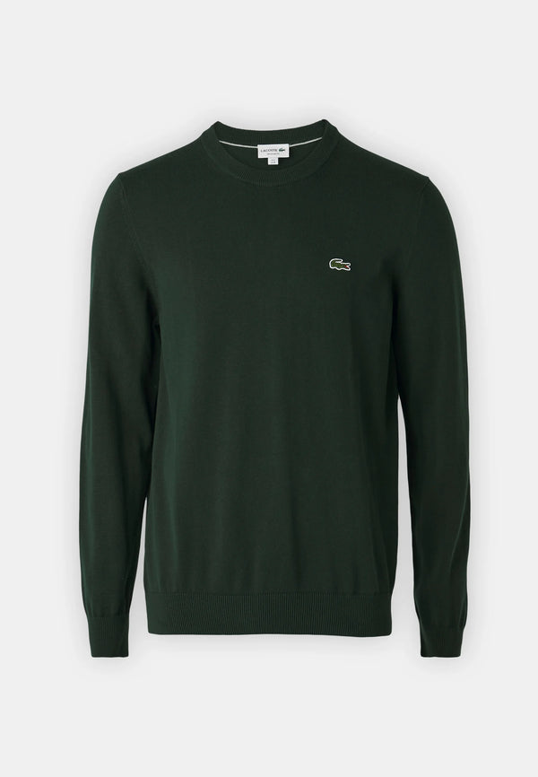 LACOSTE EMBROIDERED CREW NECK WOOL JUMPER - GREEN