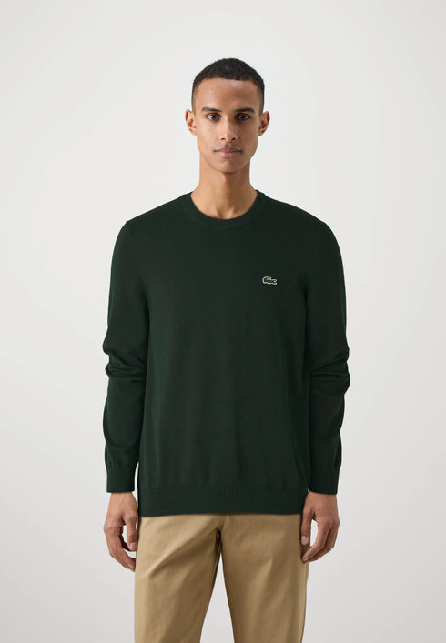 LACOSTE EMBROIDERED CREW NECK WOOL JUMPER - GREEN