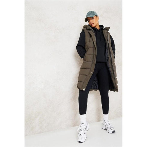 RISING WOMEN’S QUILT HOODED LONG JACKET - OLIVE