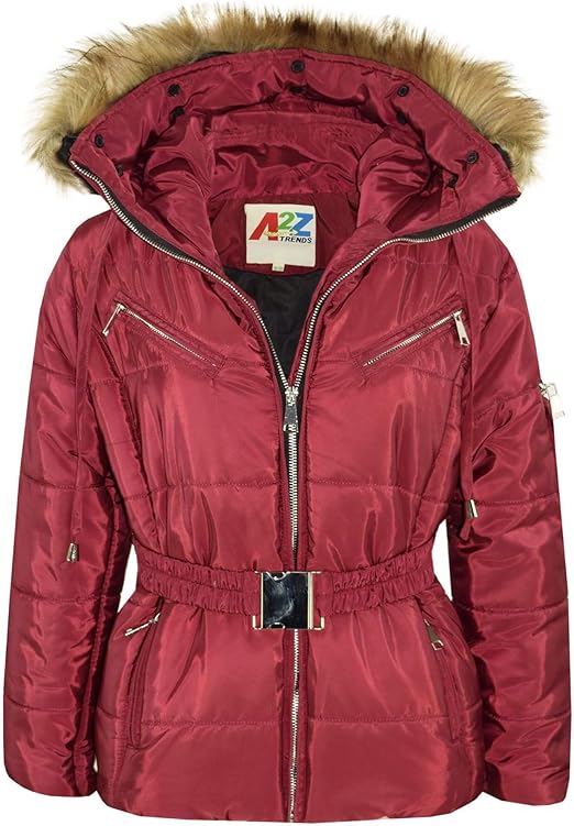 GIRLS PUFFER JACKET WITH DETACHABLE STYLISH HOODED - MAROON