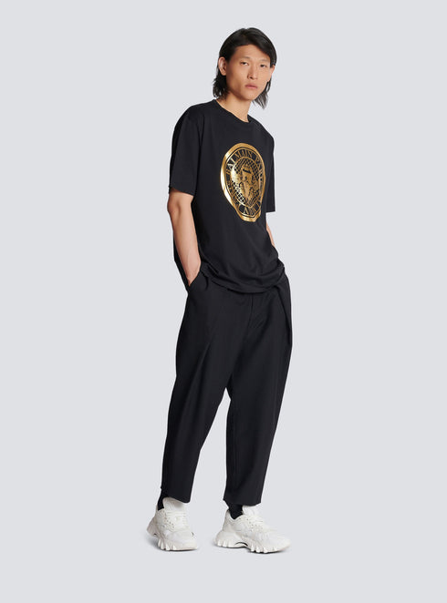 BALMAIN GOLD METALLIC COIN LOGO T-SHIRT