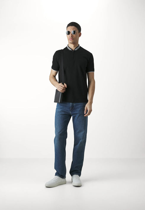 EMPORIO ARMANI COLLAR STRIPE POLO SHIRT - BLACK
