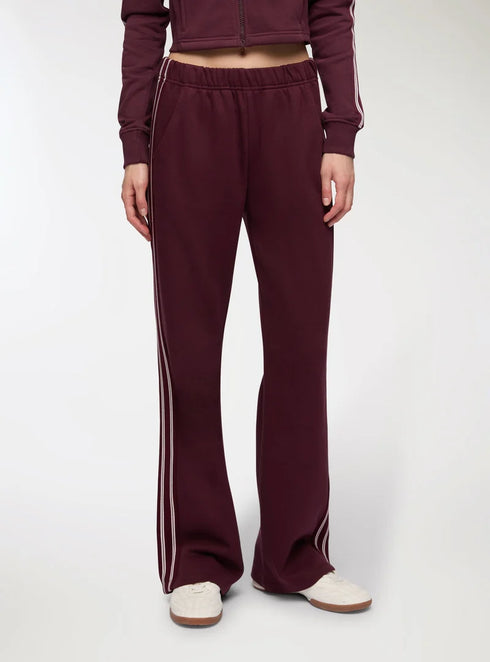 TERRANOVA STRIPE WIDE LEG FLEECE TROUSERS - PLUM