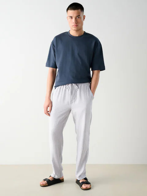 ZARA LINEN TEXTURED TROUSER - SILVER GREY
