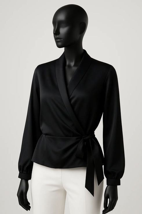 ANN TAYLOR BLACK SATIN BLOUSE