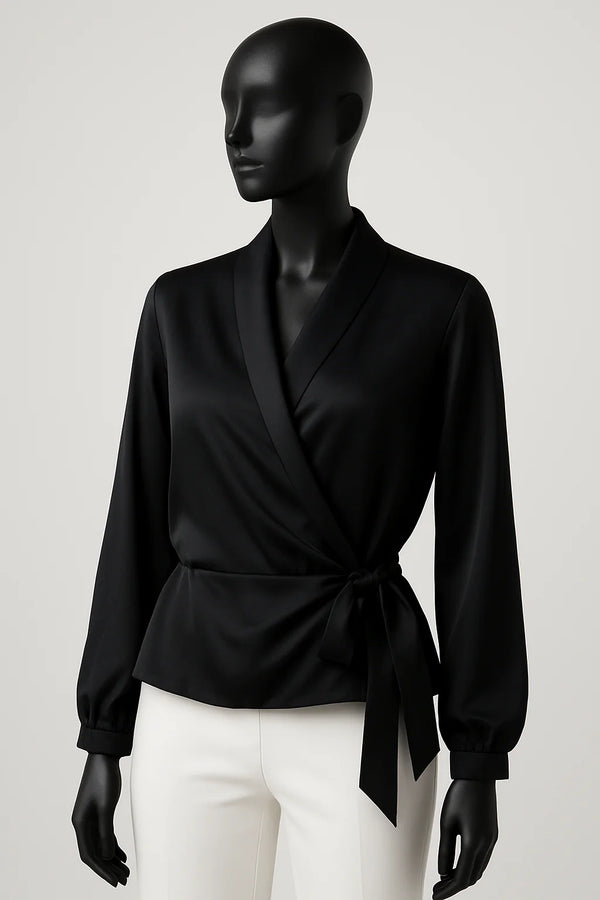 ANN TAYLOR BLACK SATIN BLOUSE