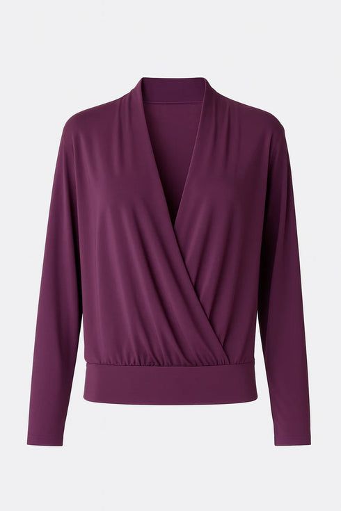 ANN TAYLOR PLUM SOFT-TOUCH WRAP BLOUSE