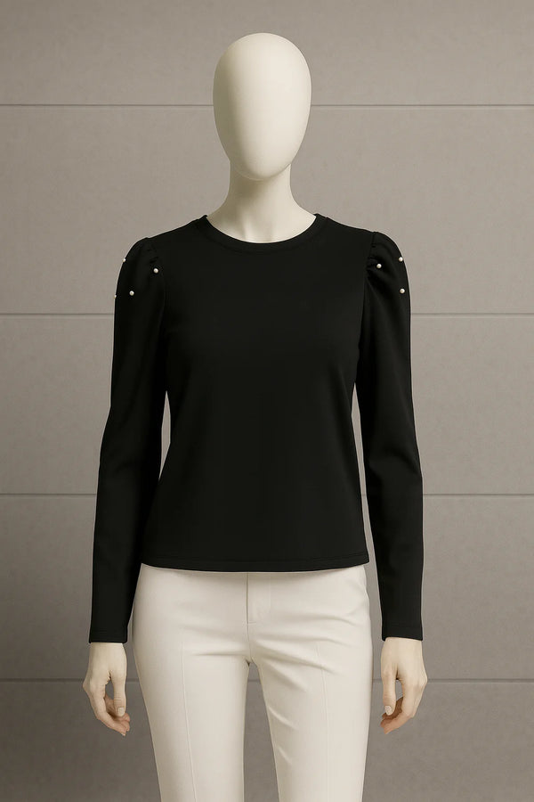 ANN TAYLOR - BLACK PEARL ACCENT SHOULDER BLOUSE