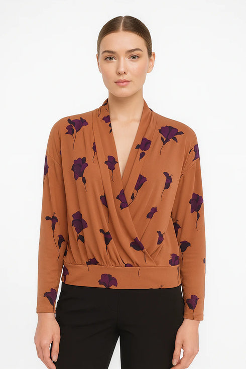 ANN TAYLOR STRETCH FLORAL WRAP BLOUSE