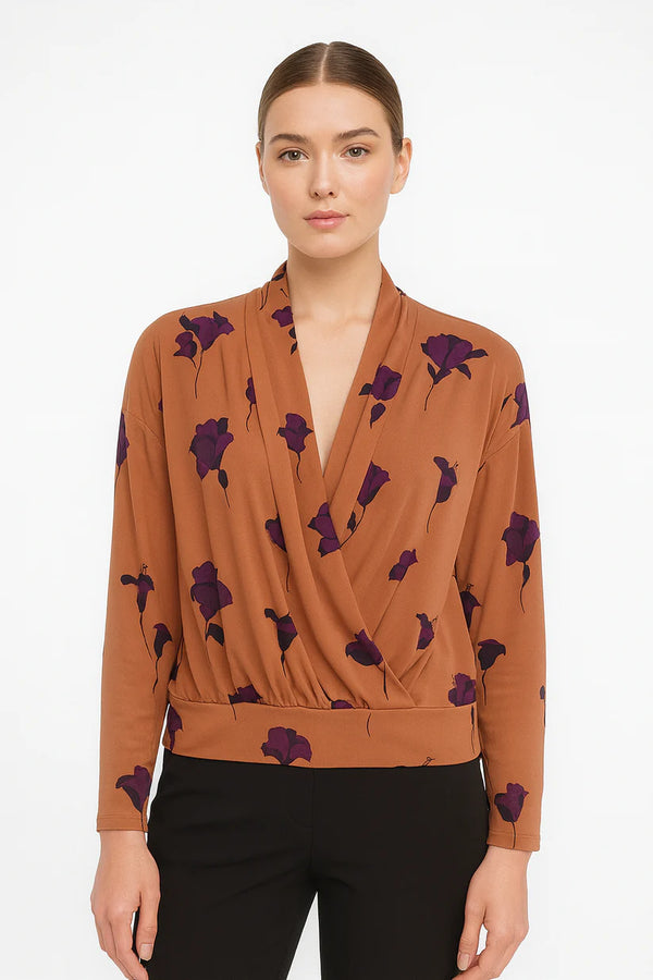ANN TAYLOR STRETCH FLORAL WRAP BLOUSE
