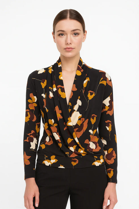 ANN TAYLOR STRETCH FLORAL PRINT WRAP BLOUSE