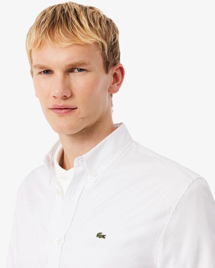 LACOSTE MEN'S SLIM FIT COTTON SHIRT - WHITE