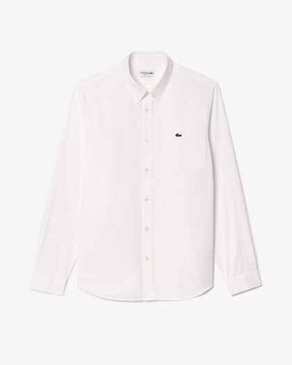LACOSTE MEN'S SLIM FIT COTTON SHIRT - WHITE