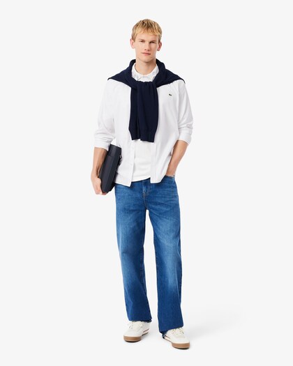 LACOSTE MEN'S SLIM FIT COTTON SHIRT - WHITE