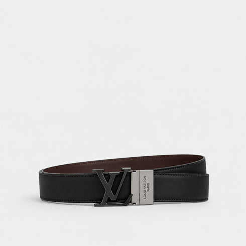 LOUIS VUITTON SIGNATURE BUCKLE REVERSIBLE LEATHER BELT - BLACK & BROWN