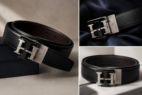 TOMMY HILFIGER REVERSIBLE LEATHER BELT - BLACK & BROWN