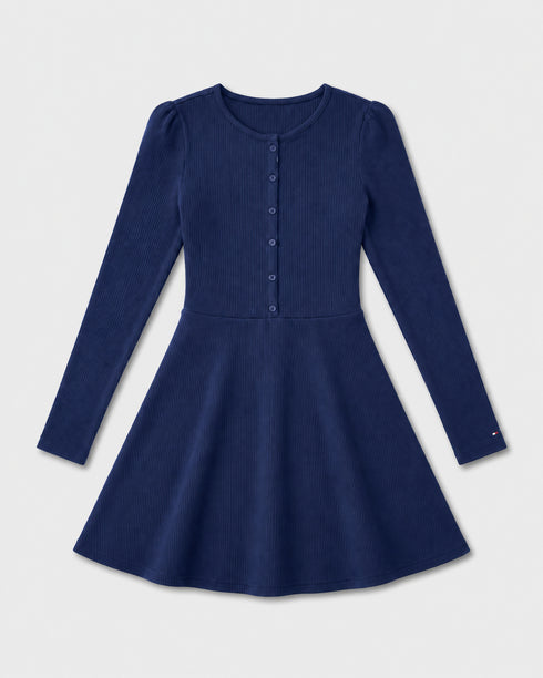 TOMMY HILFIGER NAVY RIBBED FIT & FLARE DRESS