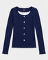 TOMMY HILFIGER NAVY RIBBED LACE-TRIM TOP