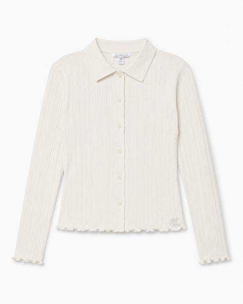 CALVIN KLEIN IVORY RIBBED COLLAR TOP