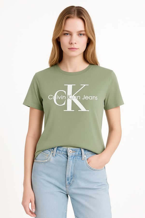 CALVIN KLEIN JEANS MONOGRAM GLITER PRINTED T-SHIRT - GREEN